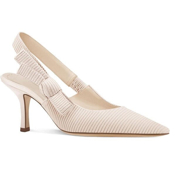 Women's Apricot Kitten Heels Closed Pointed Toe Bowknot Knitted Slip On - Picture 1 of 5